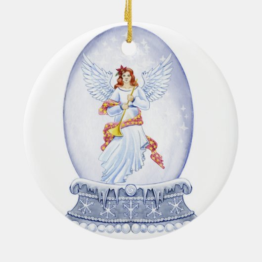 Snow globe with angel illustration keramik ornament (Hinten)