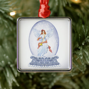 Snow globe with angel illustration ornament aus metall