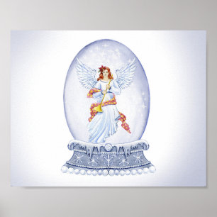 Snow globe with angel illustration poster