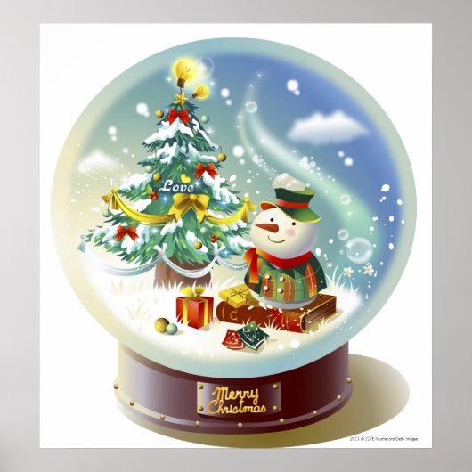 Snow globe with snowman and Christmas tree Poster (Vorne)