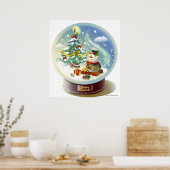 Snow globe with snowman and Christmas tree Poster (Küche)