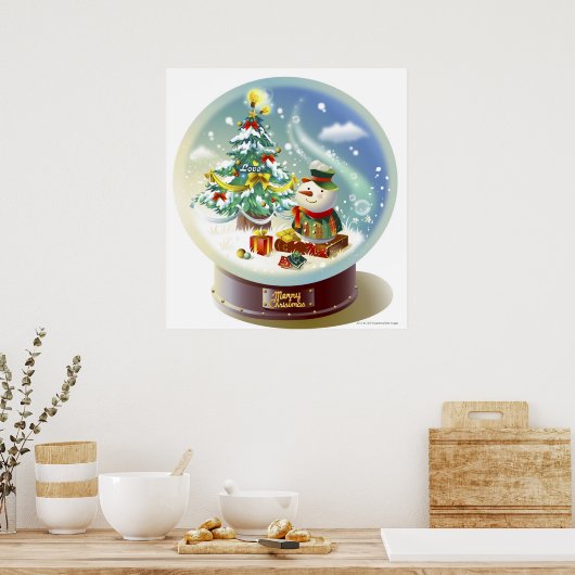Snow globe with snowman and Christmas tree Poster (Küche)