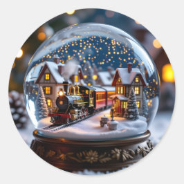 Snow globe with  Vintage Train and Village Runder Aufkleber