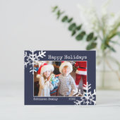 Snow Happy Holiday Foto Weihnachten Navy Blue (Stehend Vorderseite)