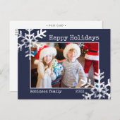 Snow Happy Holiday Foto Weihnachten Navy Blue (Vorne/Hinten)
