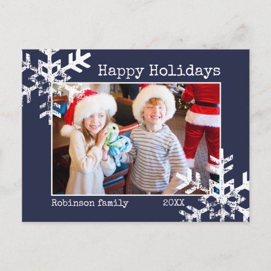 Snow Happy Holiday Foto Weihnachten Navy Blue (Vorderseite)