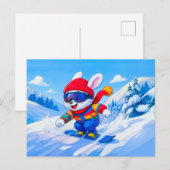 Snow Hare Snowboarding on a Winter Mountain Postkarte (Vorne/Hinten)