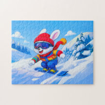 Snow Hare Snowboarding on a Winter Mountain