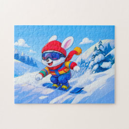 Snow Hare Snowboarding on a Winter Mountain Puzzle