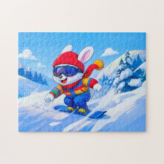 Snow Hare Snowboarding on a Winter Mountain Puzzle (Horizontal)