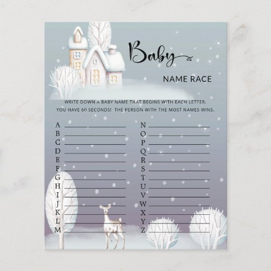 Snow House Baby Dusche Baby Name Race Game (Vorderseite)