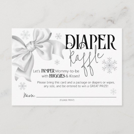 Snow In Love Bow Winter Baby Shower Diaper Raffle Begleitkarte (Vorderseite)