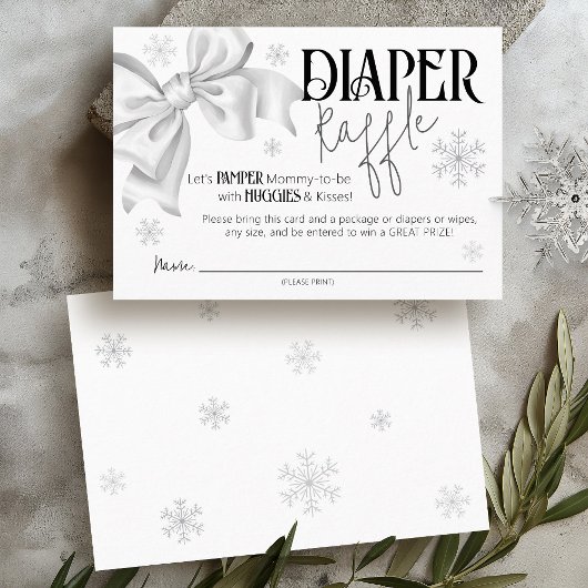 Snow In Love Bow Winter Baby Shower Diaper Raffle Begleitkarte
