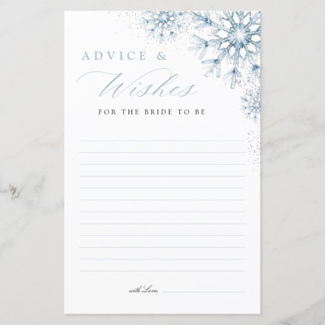 Snow in Love Bridal Shower Advice & Wishes Card (Vorderseite)