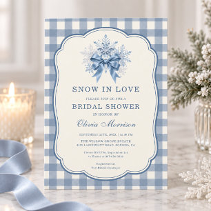 Snow in Love Floral Gingham Brautparty-Einladung Einladung
