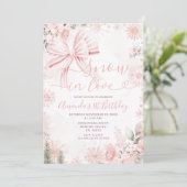Snow In Love Pink Bow Floral Christmas Birthday Einladung (Stehend Vorderseite)