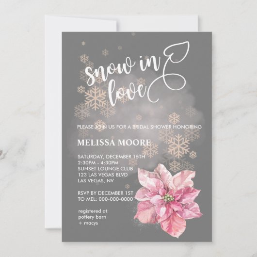Snow in love pink snowflake pink poinsettia einladung (Vorderseite)