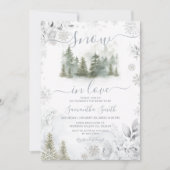 Snow In Love Silver Winter Pine Tree Bridal Shower Einladung (Vorderseite)