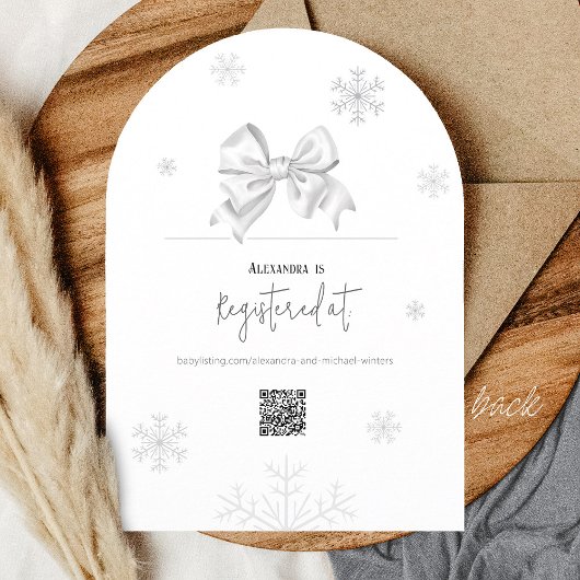 Snow In Love White Bow Baby Shower Winter Arch QR Einladung