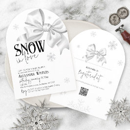 Snow In Love White Bow Baby Shower Winter Arch QR Einladung