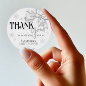 Snow In Love White Bow Baby Shower Winter Favor Runder Aufkleber