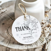 Snow In Love White Bow Elegant Winter Baby Shower Geschenkanhänger