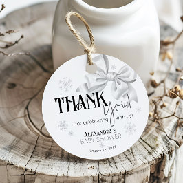 Snow In Love White Bow Elegant Winter Baby Shower Geschenkanhänger