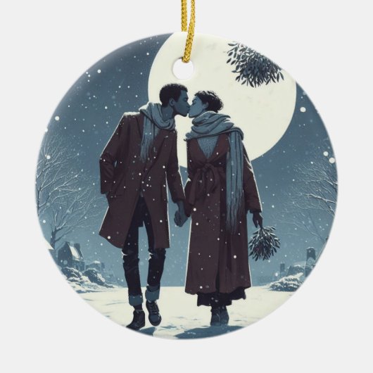 Snow Kiss Couple Keramik Ornament (Vorne)