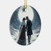 Snow Kiss Couple Weihnachts-Keramik Ornament (Rechts)