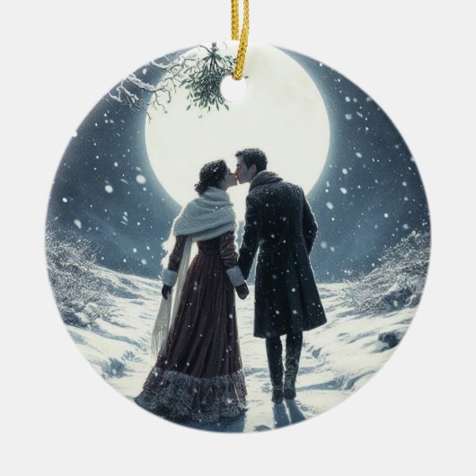 Snow Kiss Couple Weihnachts-Keramik Ornament (Vorne)