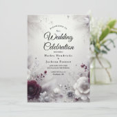 Snow-Kissed Plum and Ivory Floral Wedding Einladung (Stehend Vorderseite)