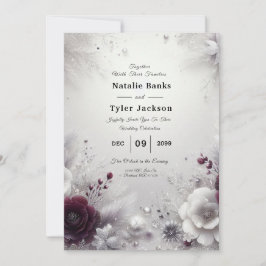 Snow-Kissed Plum and Ivory Floral Wedding Einladung