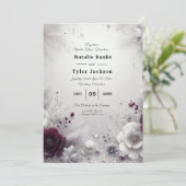 Snow-Kissed Plum and Ivory Floral Wedding Einladung (Stehend Vorderseite)