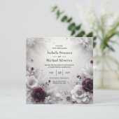 Snow-Kissed Plum and Ivory Floral Wedding Einladung (Stehend Vorderseite)
