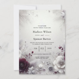 Snow-Kissed Plum and Ivory Floral Wedding Einladung