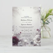 Snow-Kissed Plum and Ivory Floral Wedding Einladung (Stehend Vorderseite)