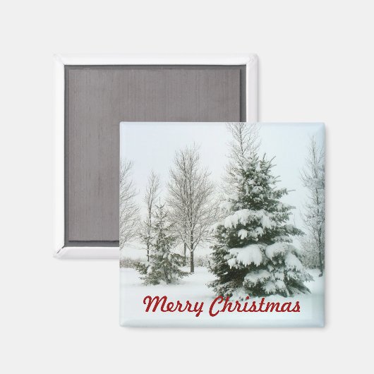Snow-Laden Bäume, frohe Weihnachten Magnet (Vorderseite/Rückseite)