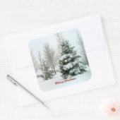 Snow-Laden Bäume, frohe Weihnachten Quadratischer Aufkleber (Umschlag)