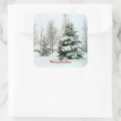 Snow-Laden Bäume, frohe Weihnachten Quadratischer Aufkleber (Tasche)