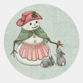 Snow Lady mit Bunnies Weihnachtsfeiertag Runder Aufkleber