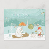 Snow Landscape Scene Bears and Snowman Christmas Postkarte (Vorderseite)