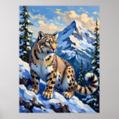 Snow Leopard auf einem Berg Poster (Vorne)