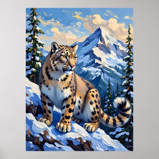 Snow Leopard auf einem Berg Poster (Vorne)