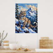 Snow Leopard auf einem Berg Poster (Küche)