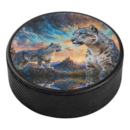 Snow Leopard Burg Sonnenaufgang Eishockey Puck (3/4)