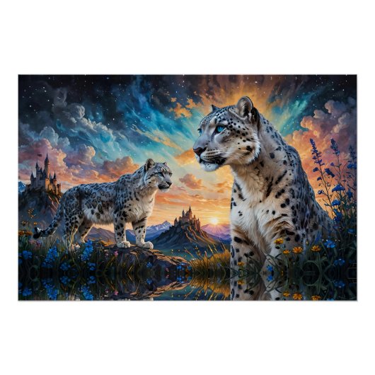 Snow Leopard Burg Sonnenaufgang Poster (Vorderseite)