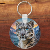 Snow Leopard Burg Sonnenaufgang Schlüsselanhänger (Rückseite)