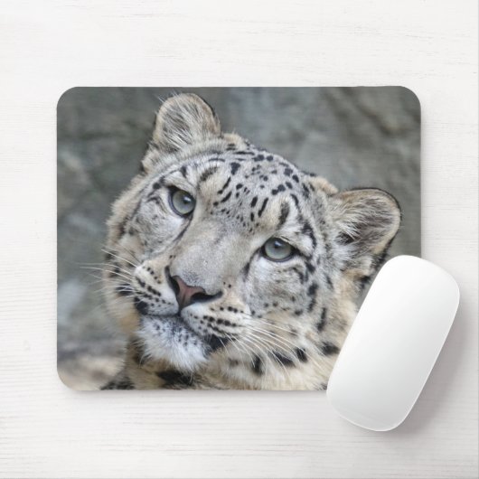 Snow Leopard Closeup Face Mousepad (Mit Mouse)
