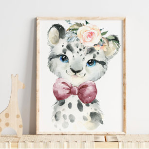 Snow Leopard Floral Baby KINDERZIMMER Poster