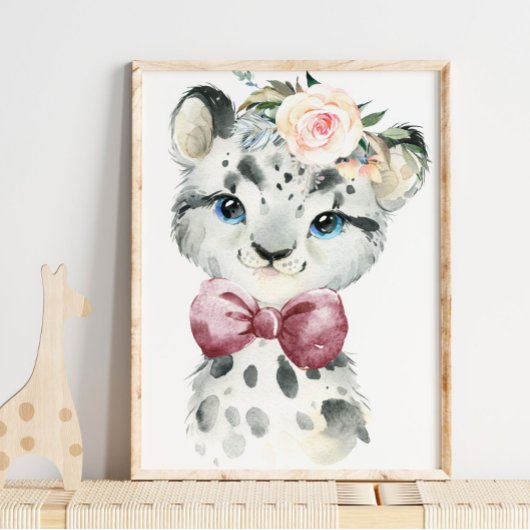 Snow Leopard Floral Baby | KINDERZIMMER Poster